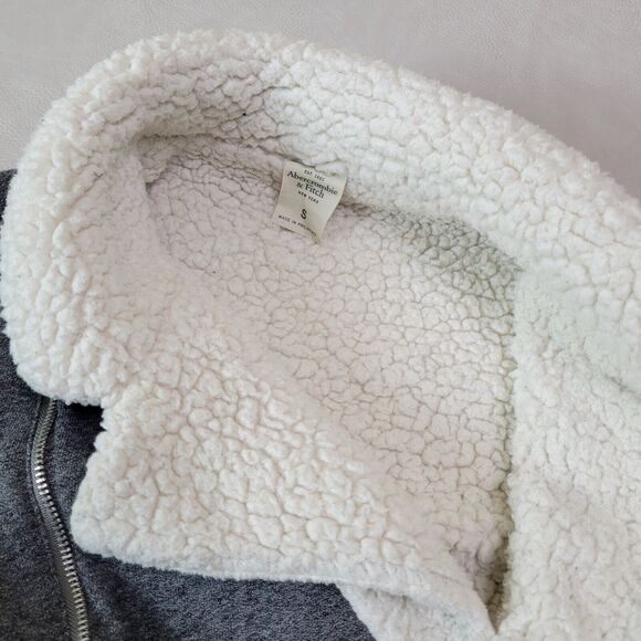 Abercrombie & Fitch Gray Moto Jacket Coat Womens Small Bomber Fleece - Picture 9 of 13